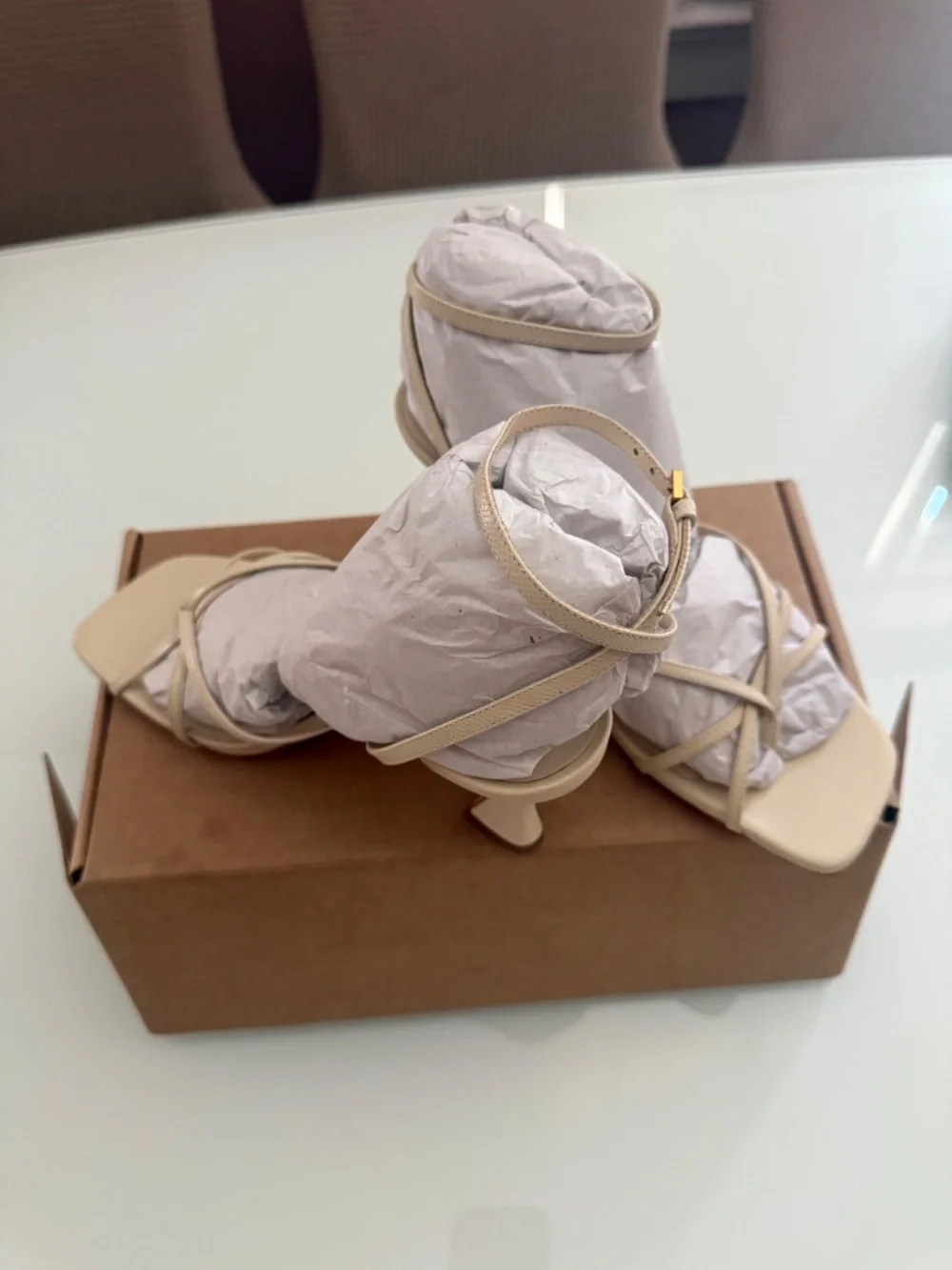 Reformation Gen Leather Sandals - Almond Snake - Size 8